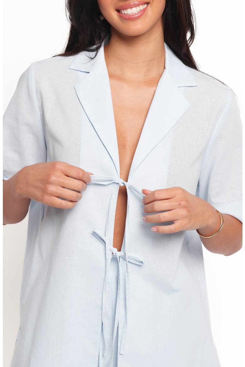 Aaliyah Cotton & Linen Tie Front Top, Alternate, color, PALE BLUE