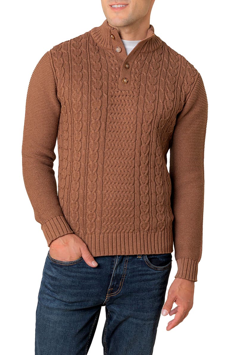 Hope & Henry Organic Mock Neck Cable Sweater, Main, color, Cinnamon Heather