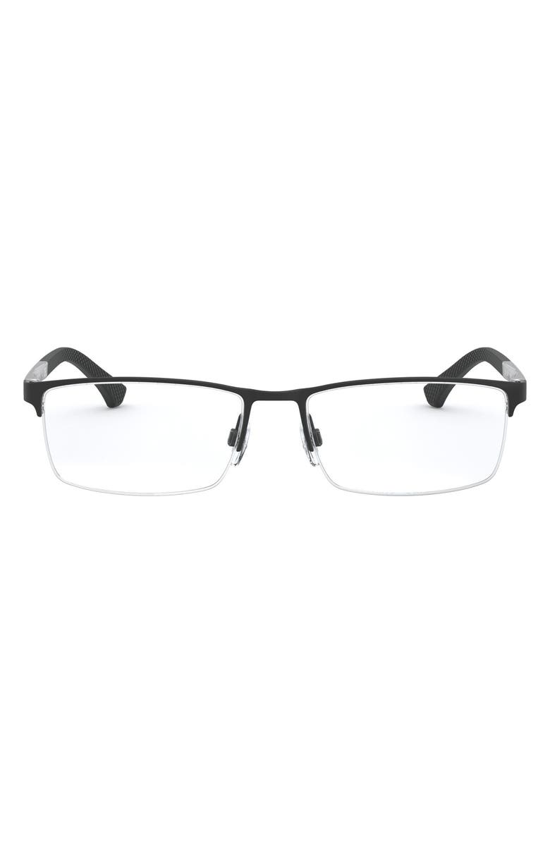 Emporio Armani 53mm Half Rim Optical Glasses, Main, color, Black Rubber