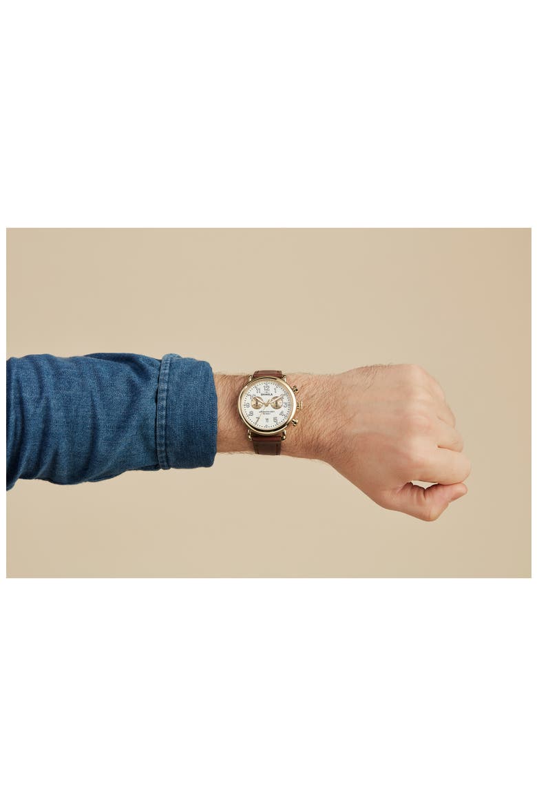 'The Runwell Chrono' Leather Strap Watch, 41mm, Alternate, color, BROWN CATTAIL/ IVORY/ GOLD
