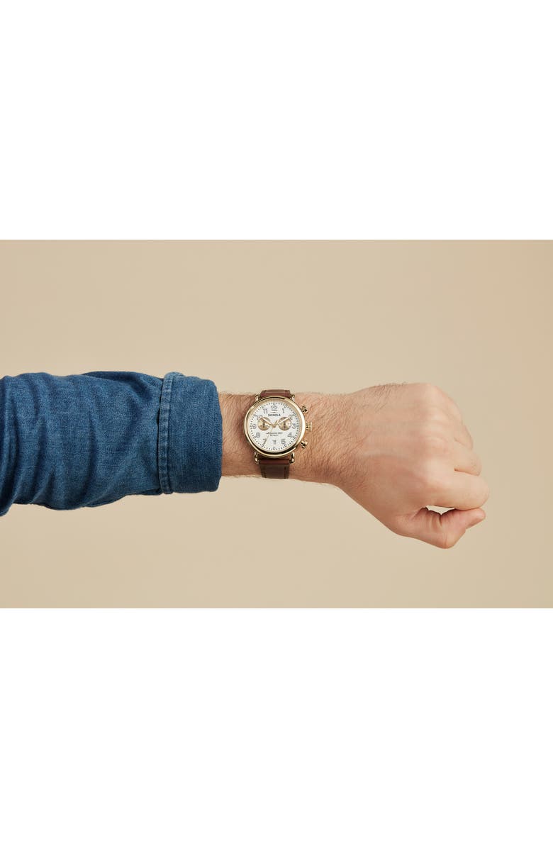 Shinola 'The Runwell Chrono' Leather Strap Watch, 41mm, Alternate, color, Brown Cattail/ Ivory/ Gold