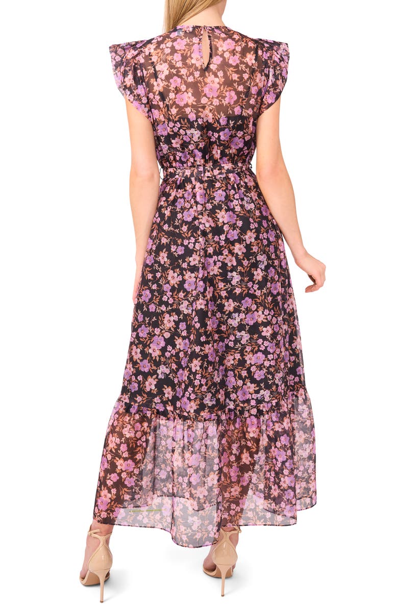 CeCe Floral Print Flutter Sleeve Maxi Dress, Alternate, color, 