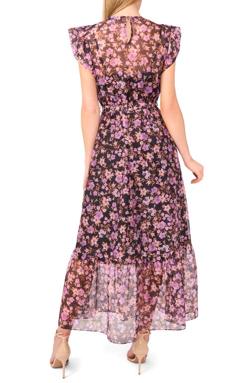 Cece Floral Print Flutter Sleeve Maxi Dress In Multi