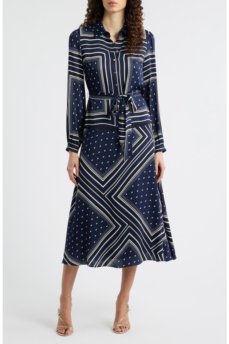 The Hollie Diamond Rain Print Long Sleeve Silk Blend Midi Shirtdress, Main, color, DIAMOND RAIN PRINT