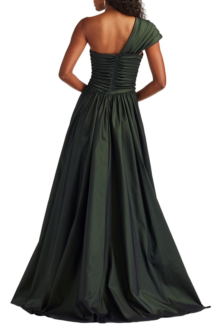 One-Shoulder Taffeta Gown, Alternate, color, DARK FOREST