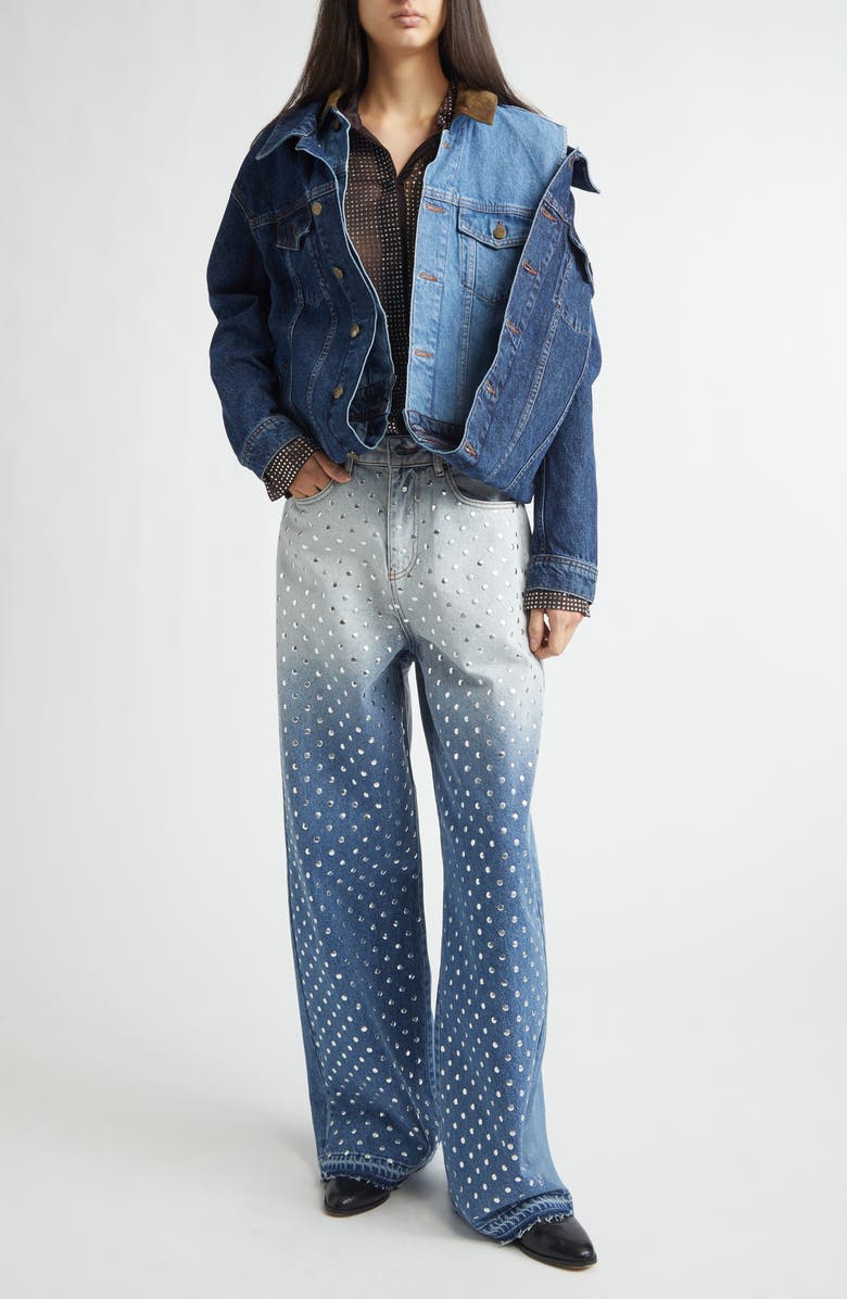 MONSE Dégradé Bleached Studded Wide Leg Jeans, Alternate, color, Indigo