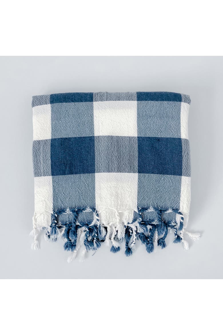 Ivory Navy Gingham Towel, Main, color, Ivory Navy