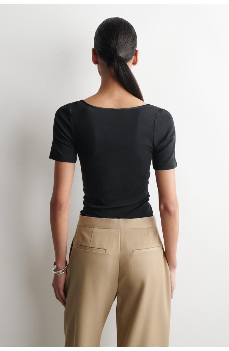 COS Satin-Trimmed Cotton-Jersey T-Shirt, Alternate, color, Black