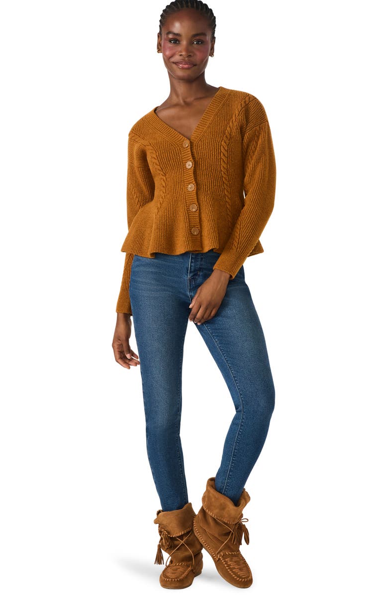 Steve Madden Courtney Rib Peplum Cardigan, Alternate, color, Pumpkin Spice