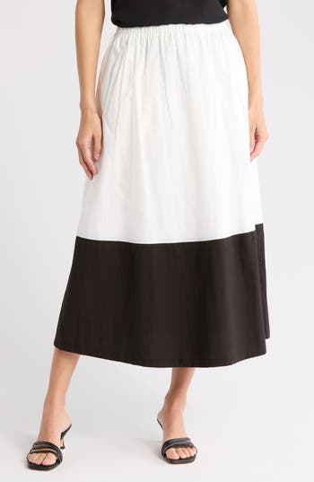 Melloday Poplin Skirt In White/black