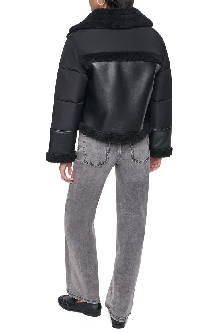 Puff-Sleeve Faux Shearling Jacket, Alternate, color, BLK/ BLACK