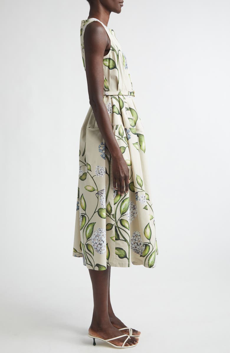 Oscar de la Renta Porcelain Flowers Belted Stretch Cotton Poplin Shirtdress, Alternate, color, Denim/ Oatmeal