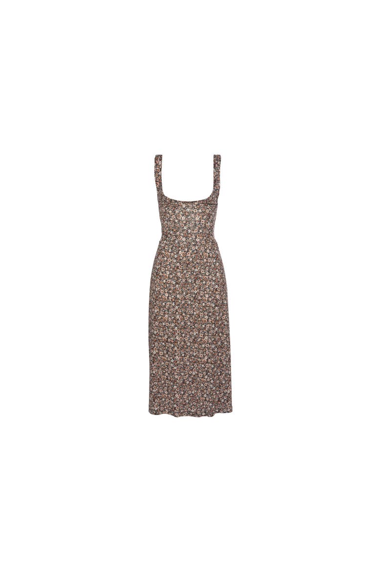 Floral Bow Detail Dress, Alternate, color, Brown Multi