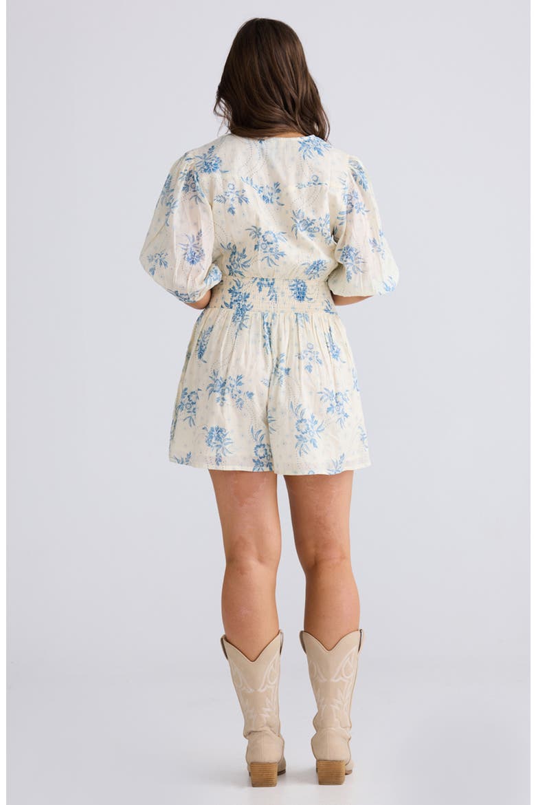 Halo Floral Print Romper, Alternate, color, BLUE BELLE