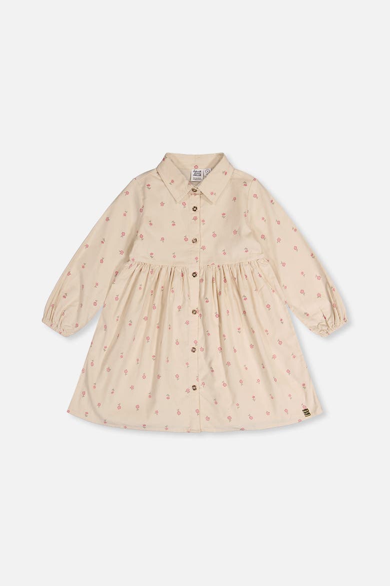 Corduroy Button Front Puff Sleeve Shirt Dress, Main, color, Beige Floral Print