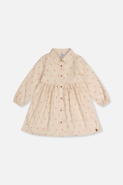 Corduroy Button Front Puff Sleeve Shirt Dress