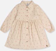 Deux par Deux Corduroy Button Front Puff Sleeve Shirt Dress
