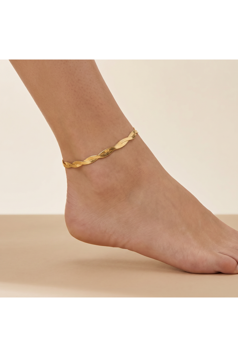 Amina Anklet 18k Gold Plated 10" 6mm Total Width Herringbone Chain, Alternate, color, 18k Yellow Gold
