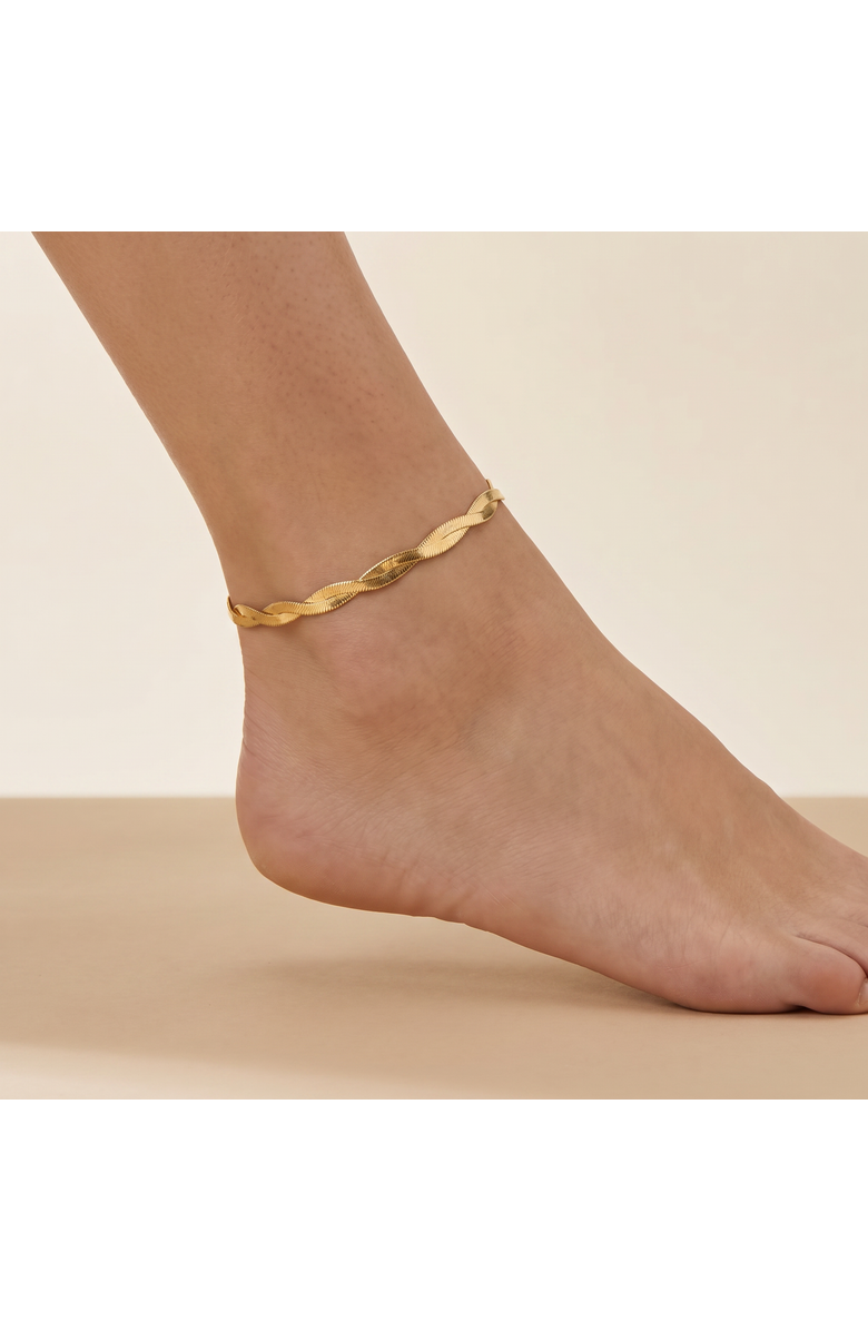 Bliss Diamond Amina Anklet 18k Gold Plated 10" 6mm Total Width Herringbone Chain, Alternate, color, 18K Yellow Gold