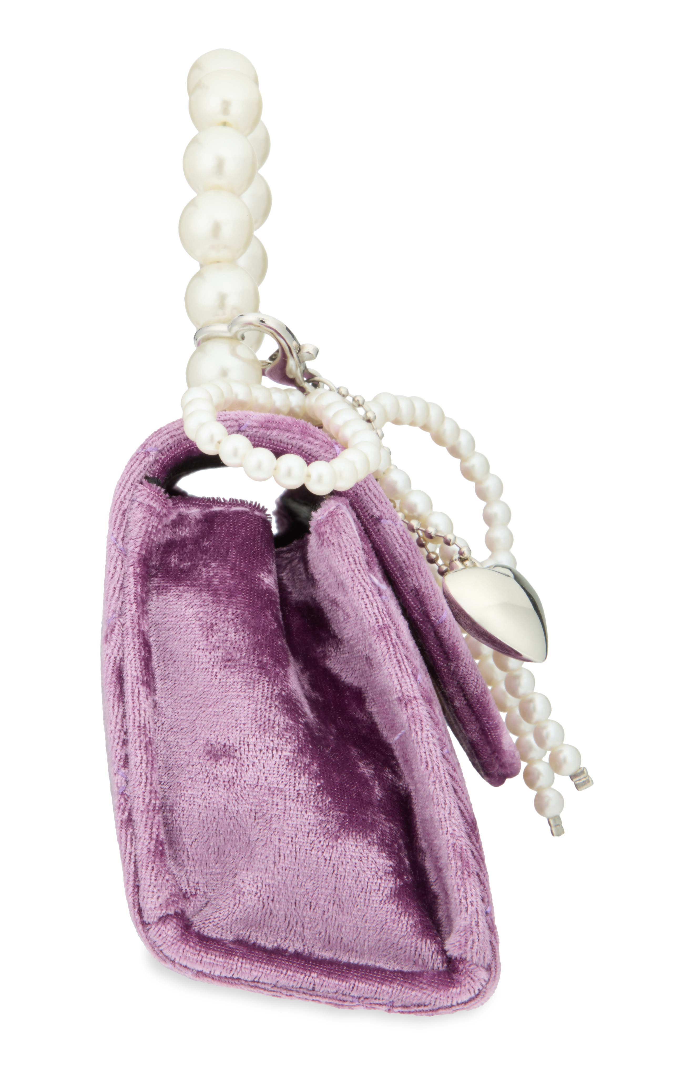 Kids' Velvet Handbag with Faux Pearl Handle