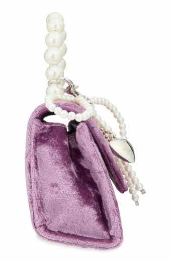Kids' Velvet Handbag with Faux Pearl Handle