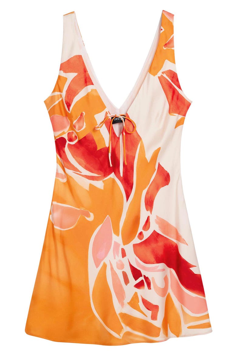 Abstract Floral Print Satin Minidress, Alternate, color, ORANGE