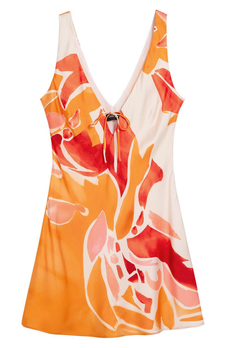Desigual Abstract Floral Print Satin Minidress, Alternate, color, Orange