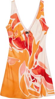 Desigual Abstract Floral Print Satin Minidress