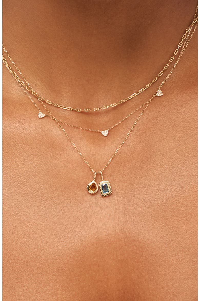 Solid Yellow Gold - Teardrop Charm Necklace, Alternate, color, Light Blue Sapphire