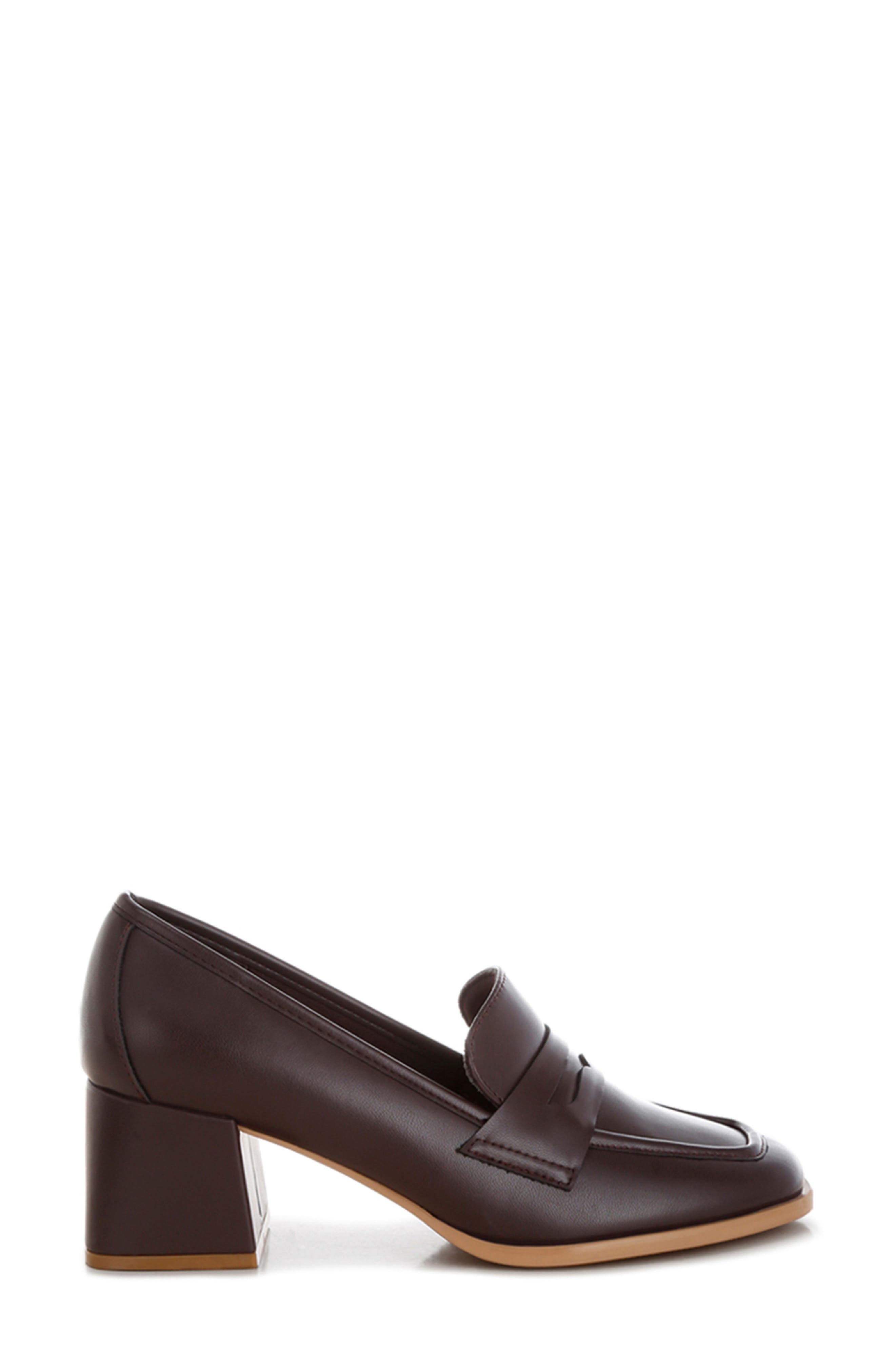 Sutapa Penny Strap Flared Block Heel Loafer, Alternate, color, BROWN