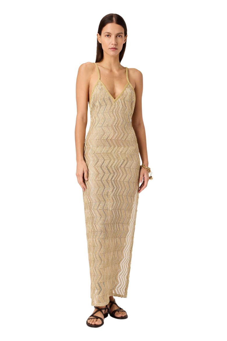 Long Mesh Cover-up With Zigzag Pattern And Sequins, Main, color, Gold