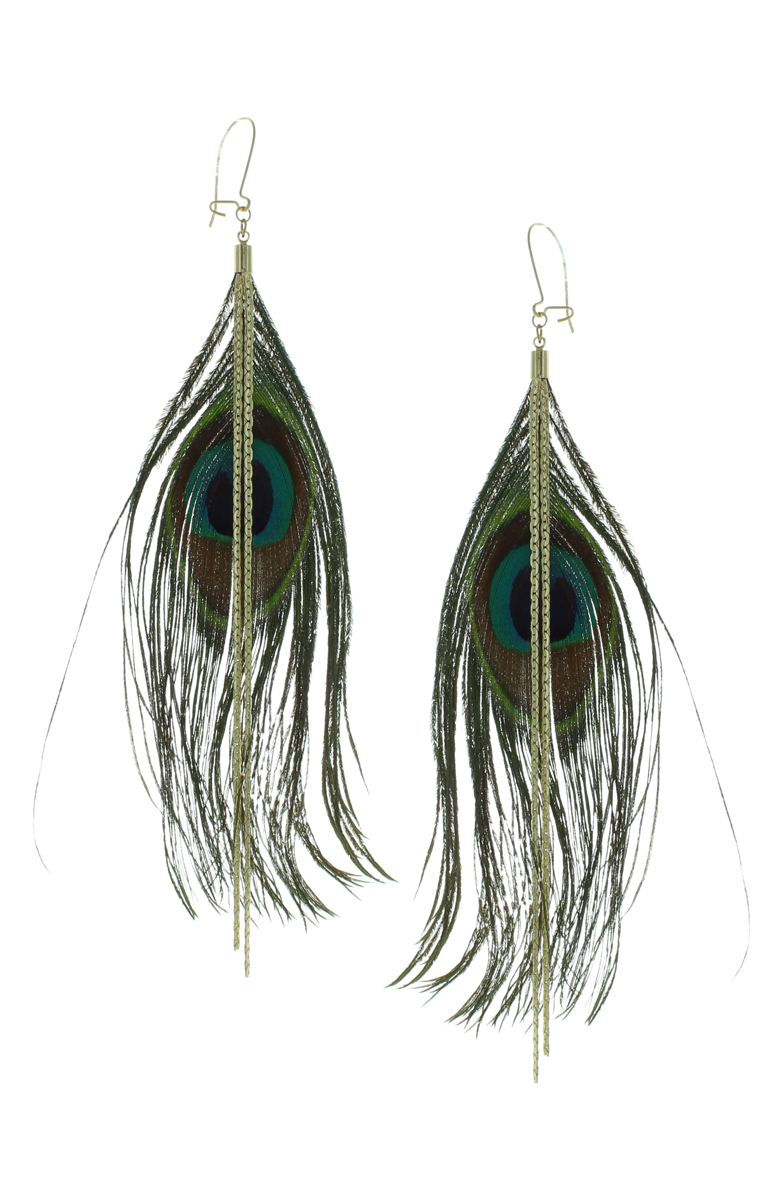 OLIVIA WELLES Peacock Feather Dangle Earrings