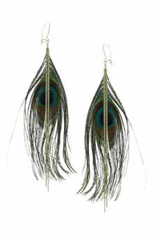 OLIVIA WELLES Peacock Feather Dangle Earrings