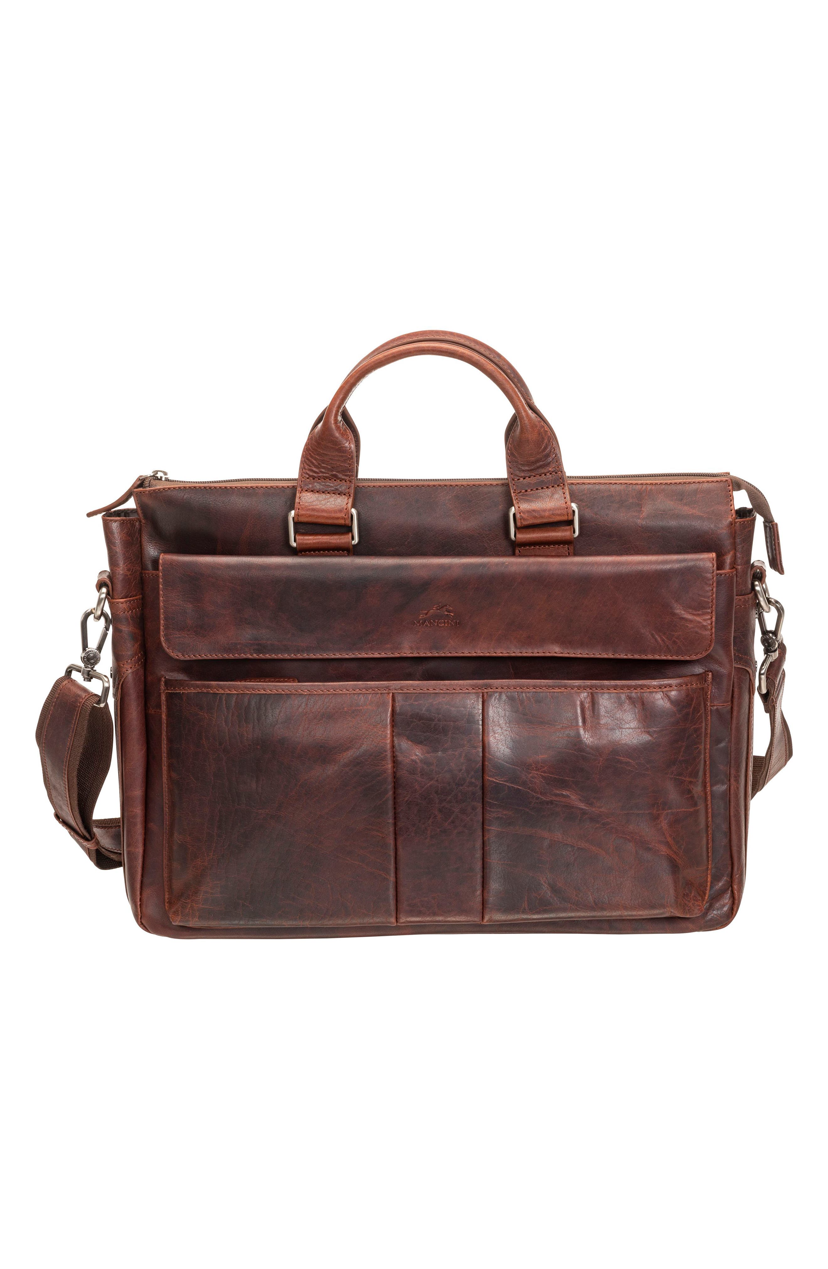 Mancini Leather Briefcase, Alternate, color, Brown