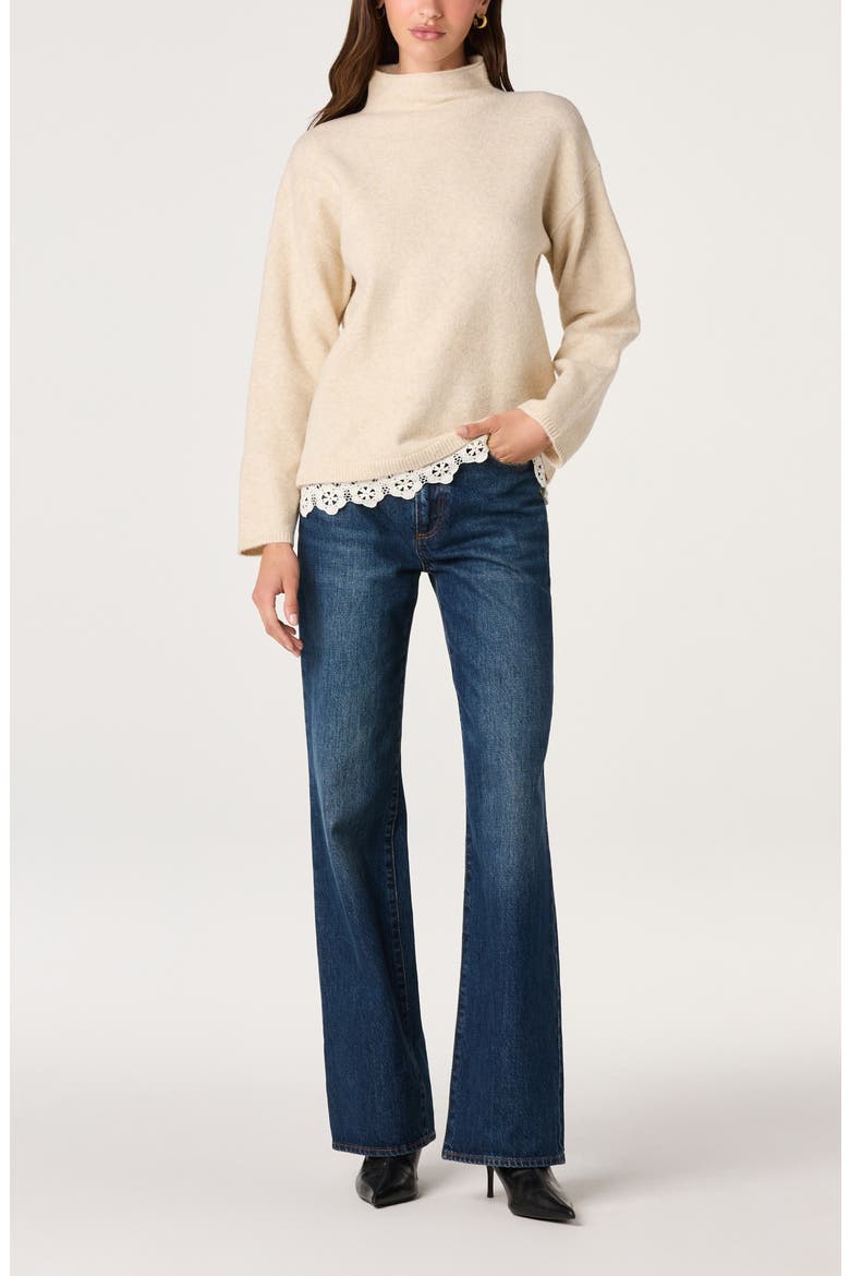 Marjolaine Mock Neck Eyelet Hem Sweater, Alternate, color, CREAM