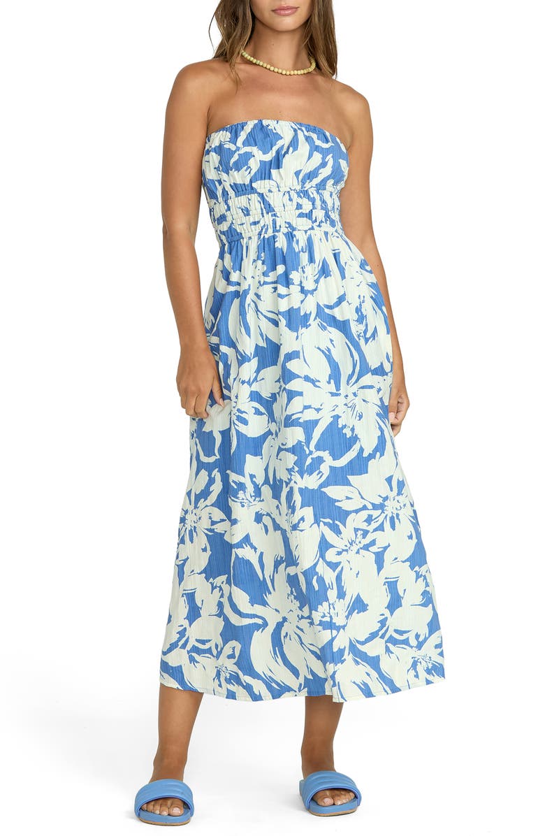 Billabong In the Sky Strapless Midi Dress, Main, color, True Blue