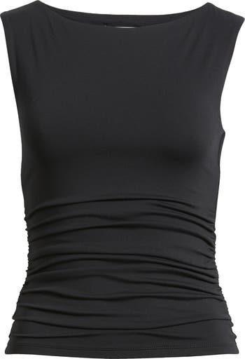Black Cotton Boatneck Sleeveless Top | Tops