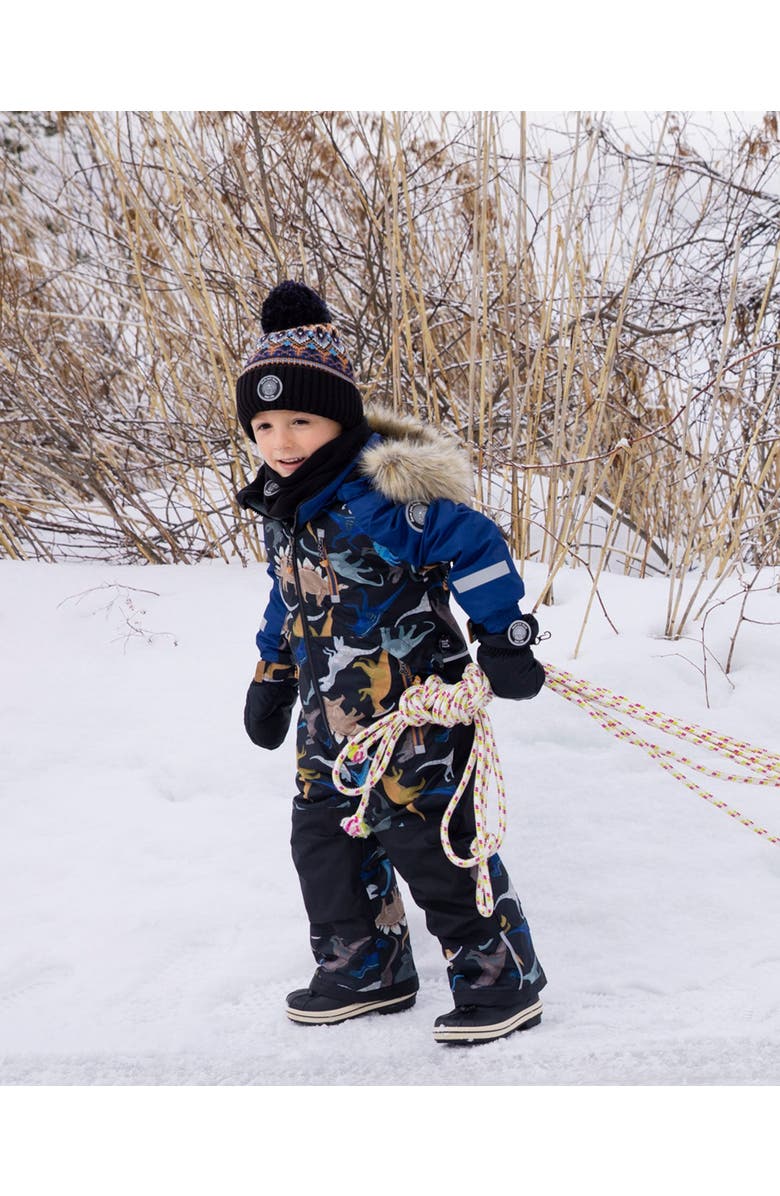 Deux par Deux One-Piece Play Snowsuit Dinosaur, Alternate, color, Black