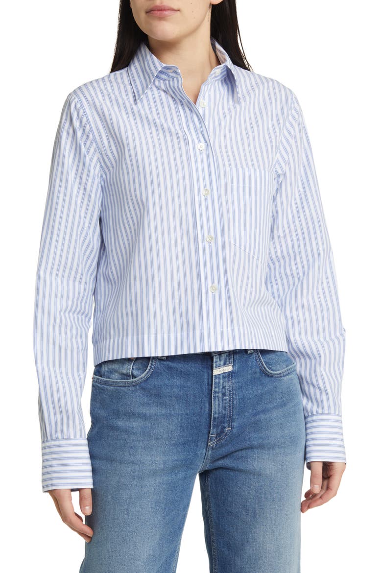 Classic Stripe Organic Cotton Crop Shirt, Main, color, BLUE HORIZON
