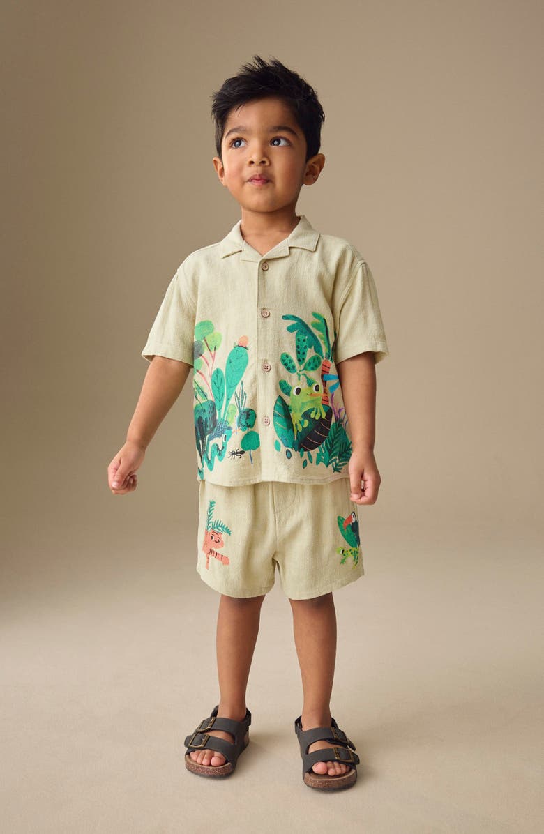 NEXT Kids' Jungle Print Camp Shirt & Shorts Set, Alternate, color, Jungle Print