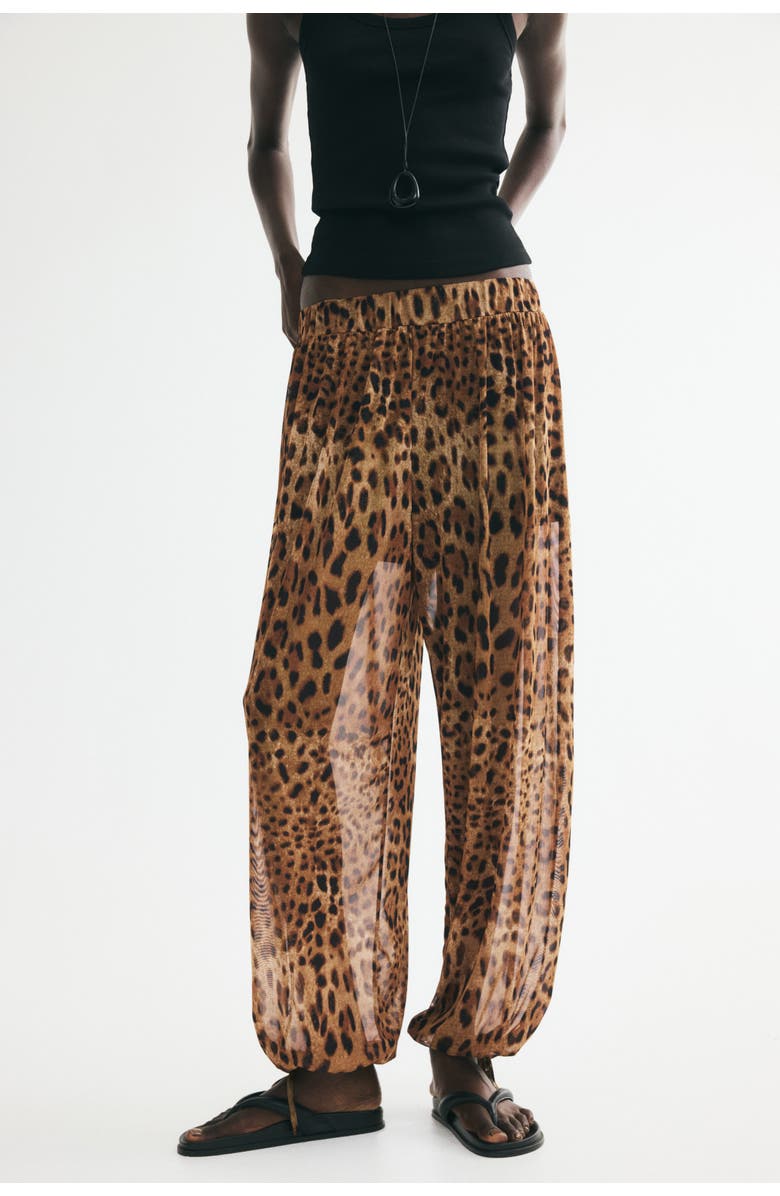 H&M Mesh Balloon Trousers, Alternate, color, Dark Beige/Leopard Print