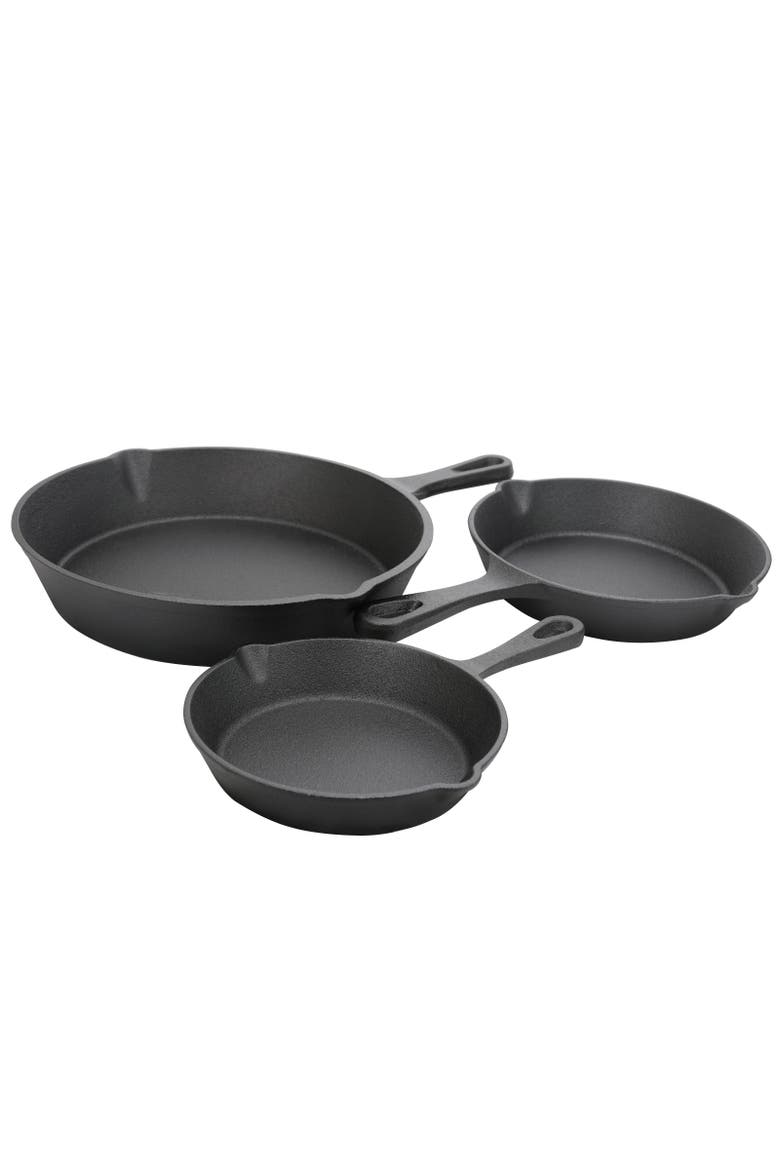 Addlestone 3 Piece Preseasoned Cast Iron Skillet Set, Alternate, color, Black