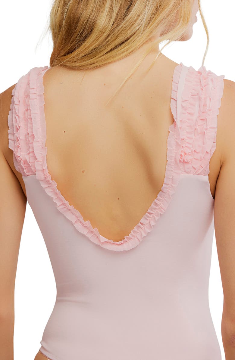 Free People Party Favor Ruffle Bodysuit, Alternate, color, Pink Ribbons