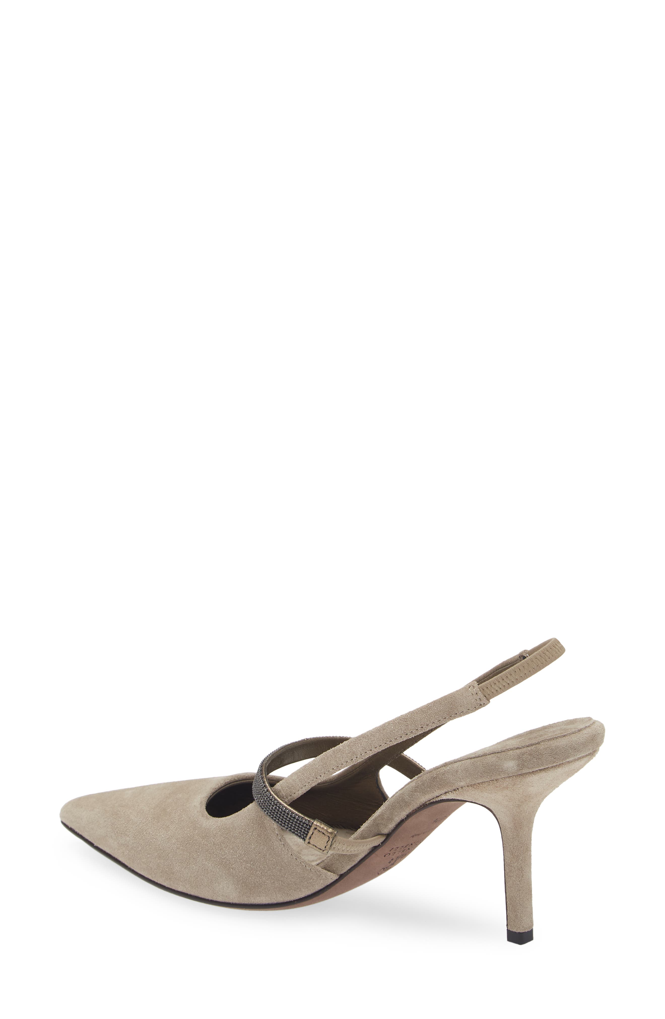Brunello Cucinelli Pointed Toe Slingback Pump, Alternate, color, Dark Beige