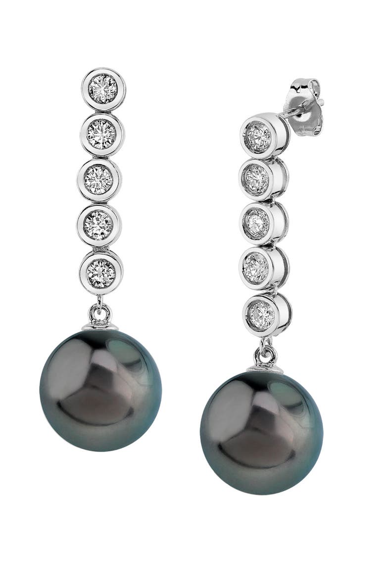 Tahitian South Sea Pearl & Diamond Cascade Earrings, Main, color, White Gold