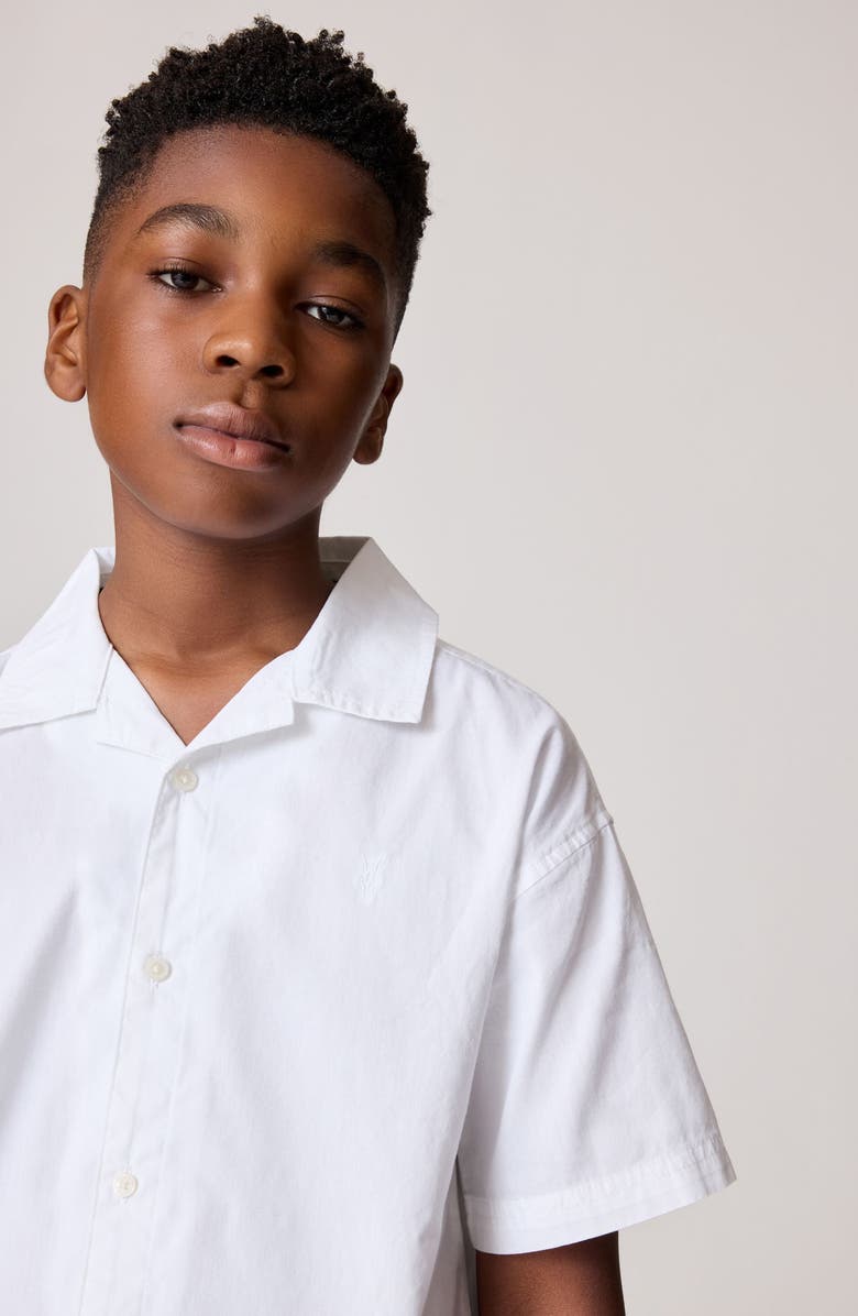 smALLSAINTS by ALLSAINTS Kids' Oversize Ramskull Cotton Camp Shirt, Alternate, color, White