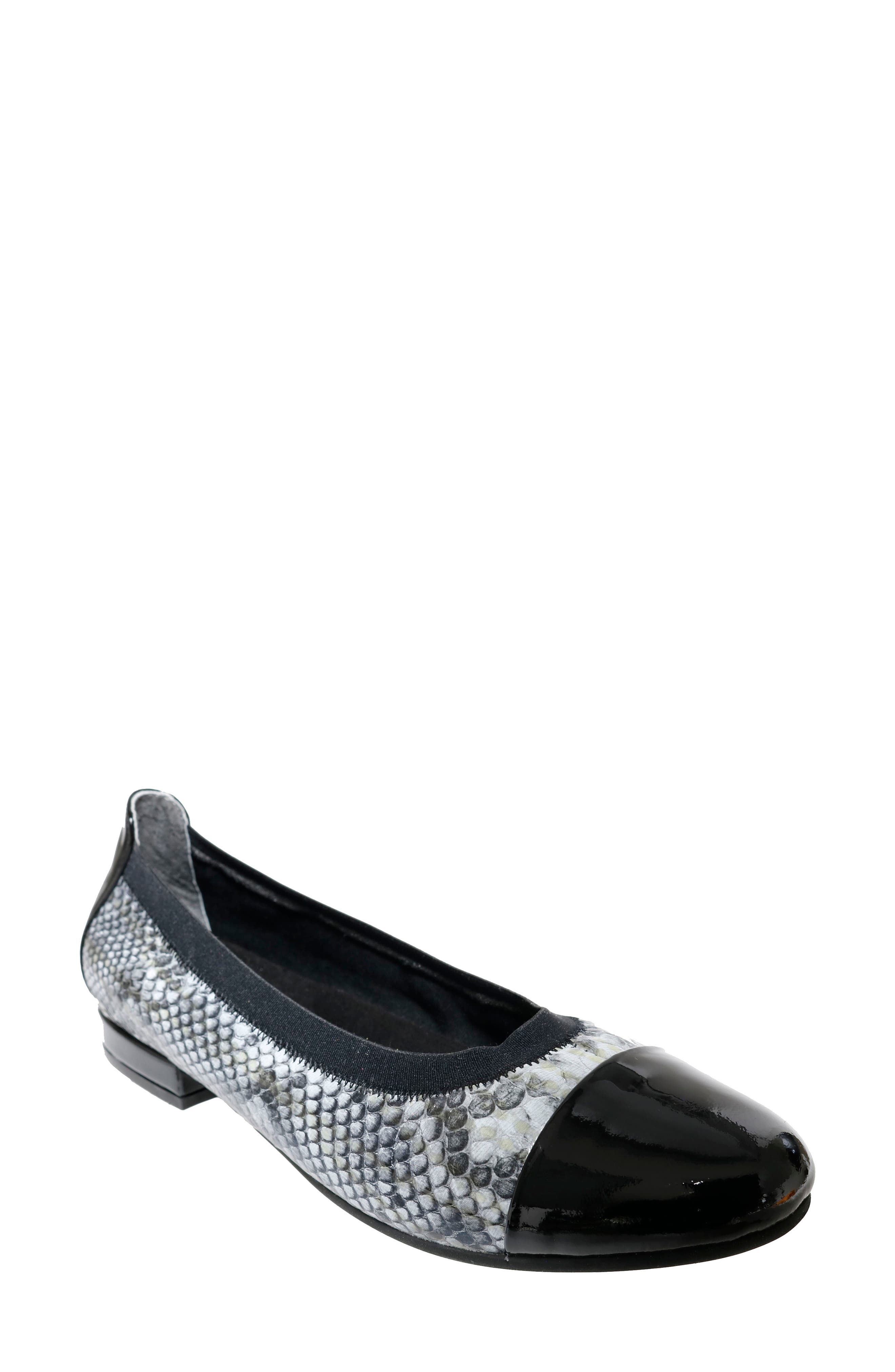 Nicole Cap Toe Flat, Main, color, BLACK SNAKE