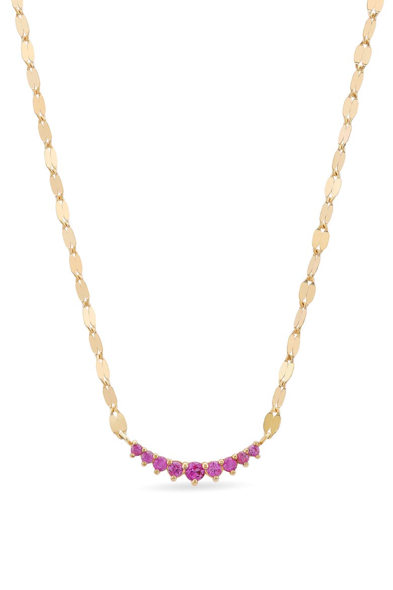 14K Gold Mini Curved Pink Sapphire Pendant Necklace, Main, color, 14K YELLOW GOLD