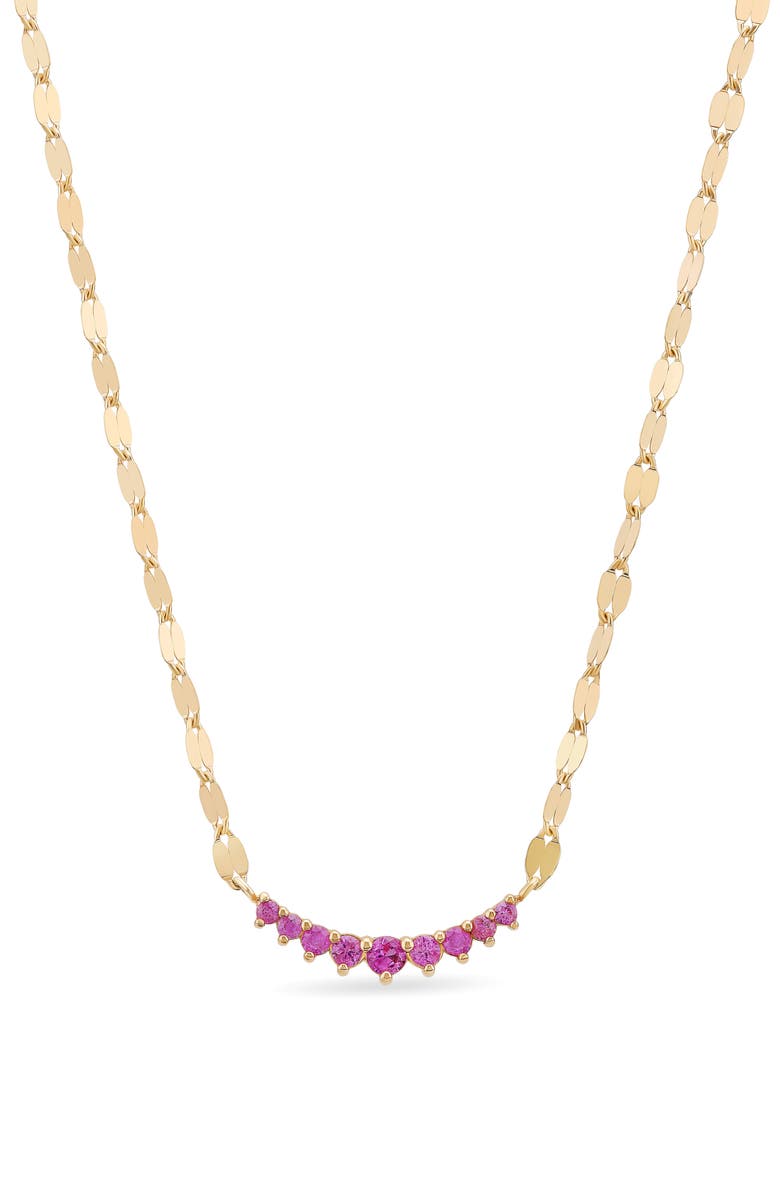 LANA 14K Gold Mini Curved Pink Sapphire Pendant Necklace, Main, color, 14K Yellow Gold