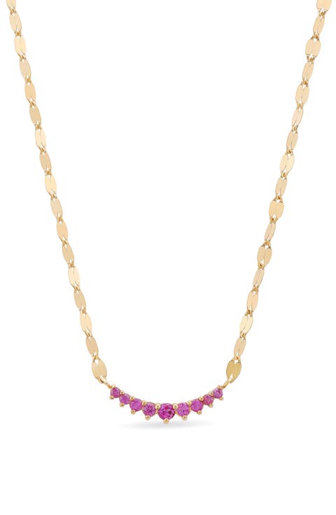 14K Gold Mini Curved Pink Sapphire Pendant Necklace
